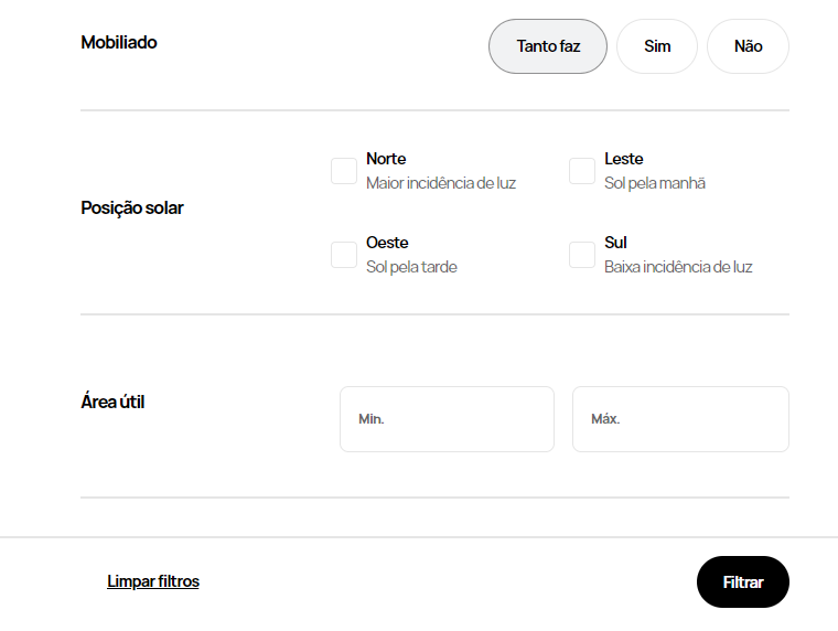 Posição solar e outros filtros