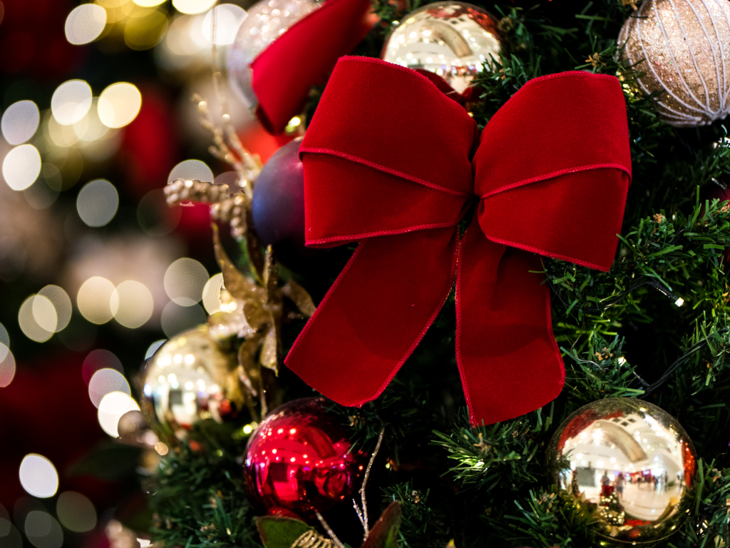 Laços de veludo na árvore de Natal